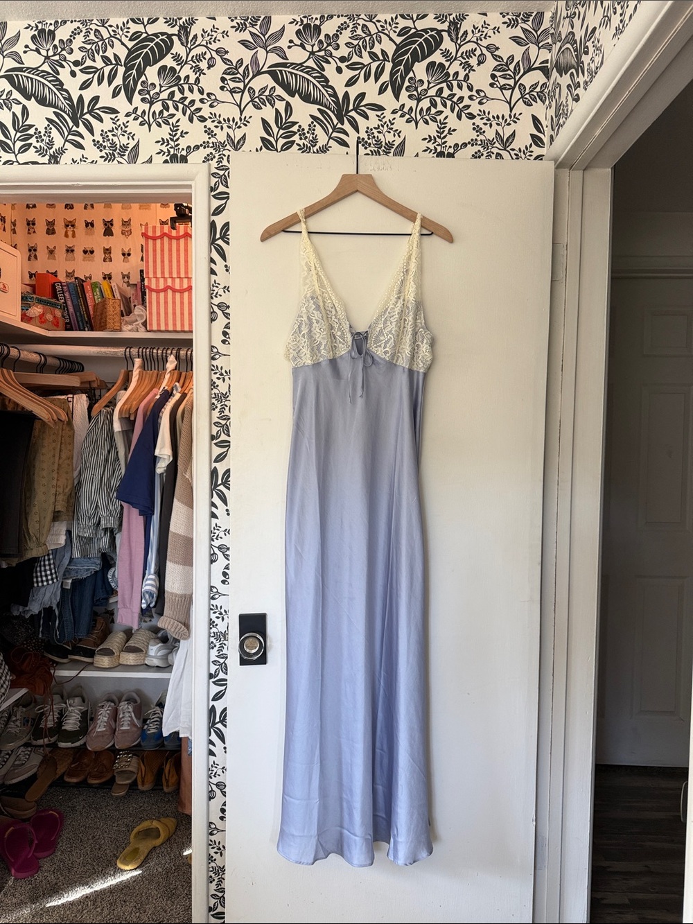 Light Lavender Maxi Slip Dress with Cream Lace Bodice